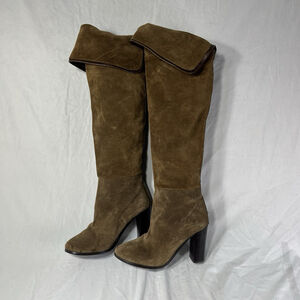 Zara Brown Suede Knee High Boots Women’s 7.5 EU 38 Pull On Block Heel Tall